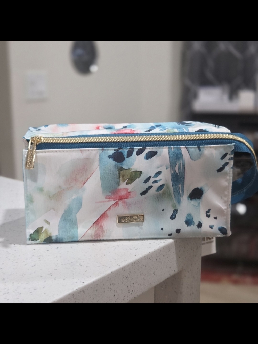 Floral Watercolor Cosmetic Case with Gold Zip